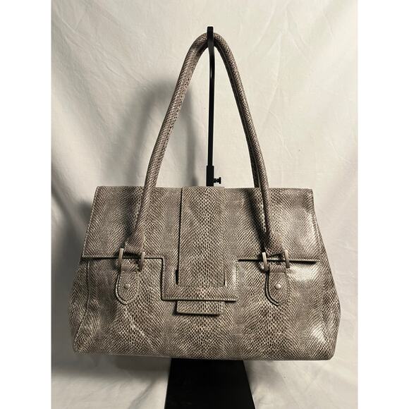 Charlie Lapson Taupe Snake Embossed Faux Leather Tote Shoulder Bag 17 Inch - Picture 1 of 8